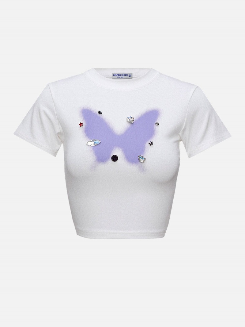 Grise  T Shirts Aelfric Eden Rhinestone Application Butterfly Tee - PJC-0473888